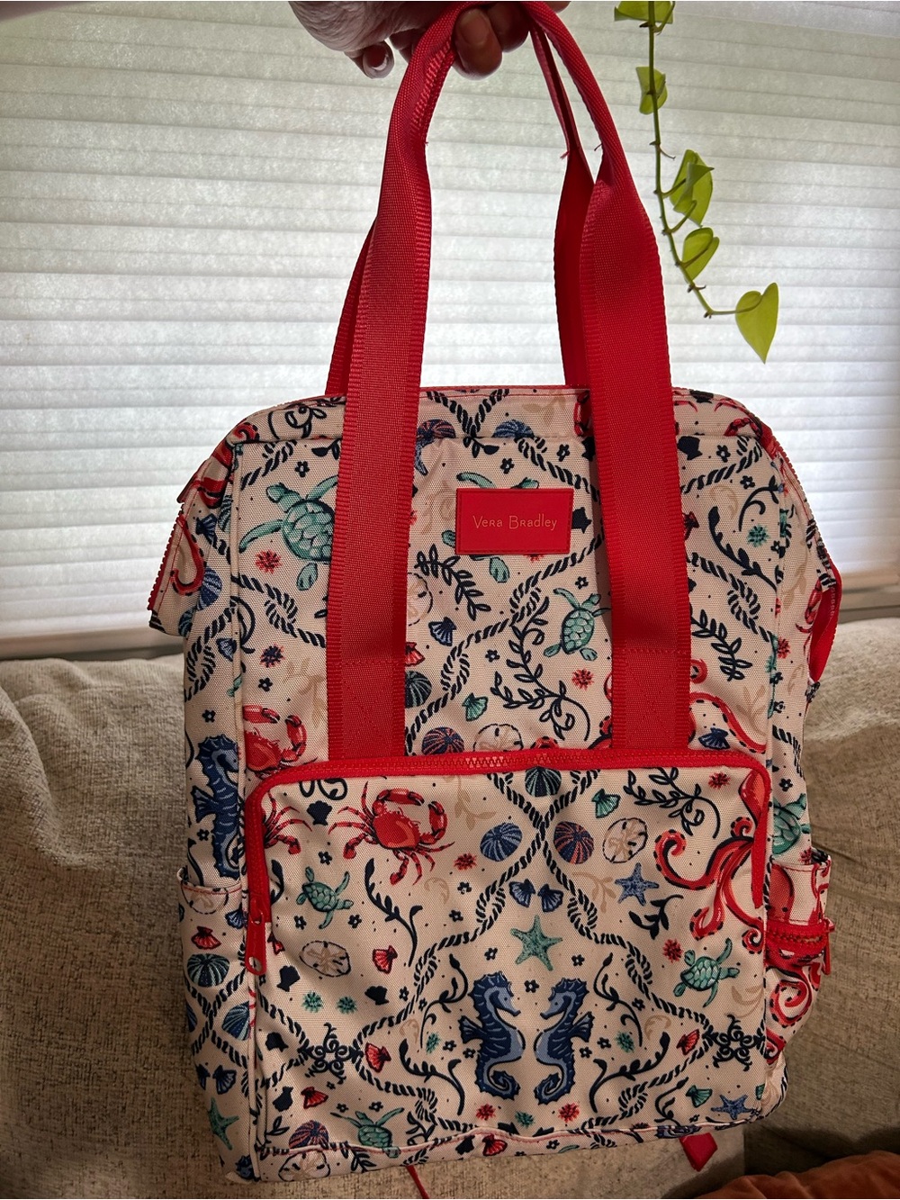 Vera Bradley Recycled Lighten Up Reactive Backpack Cooler Sealife Crab Nautical